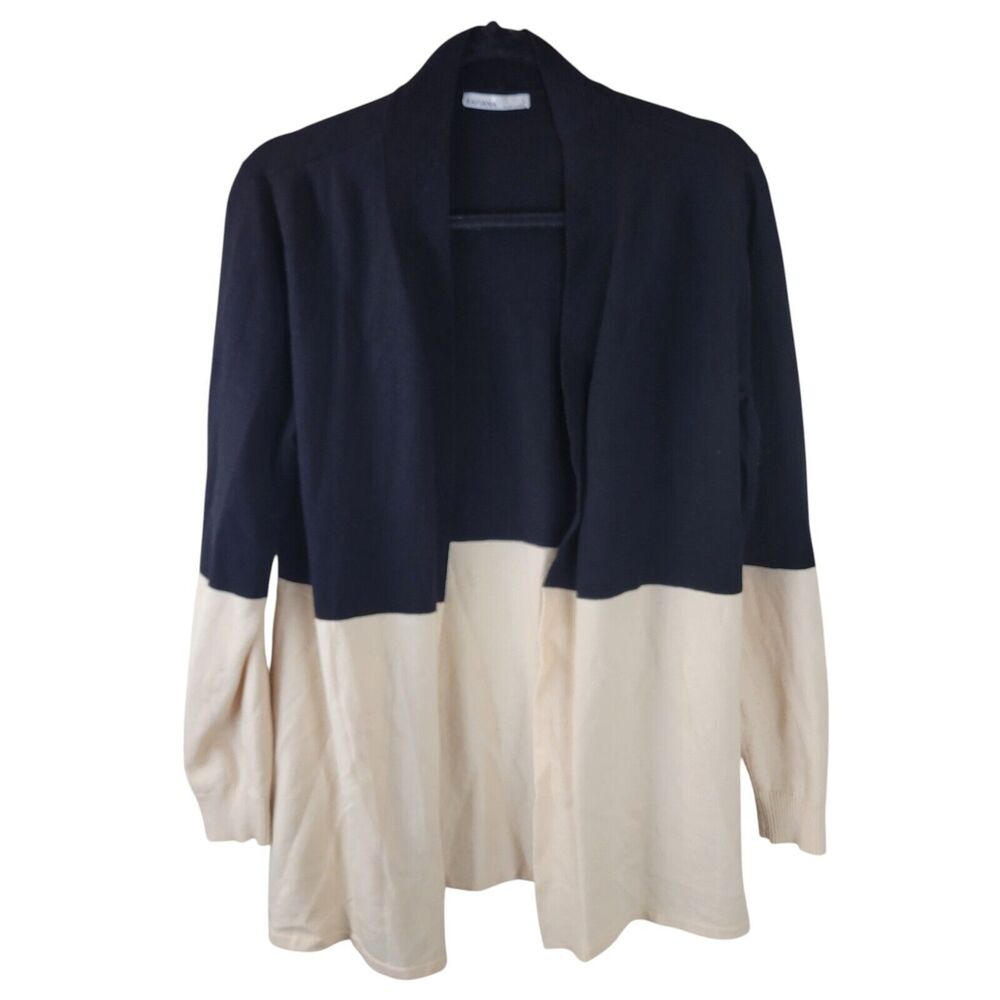 Rafiana Womens Sz L Black Ivory Solid Long Sleeve Open Cardigan